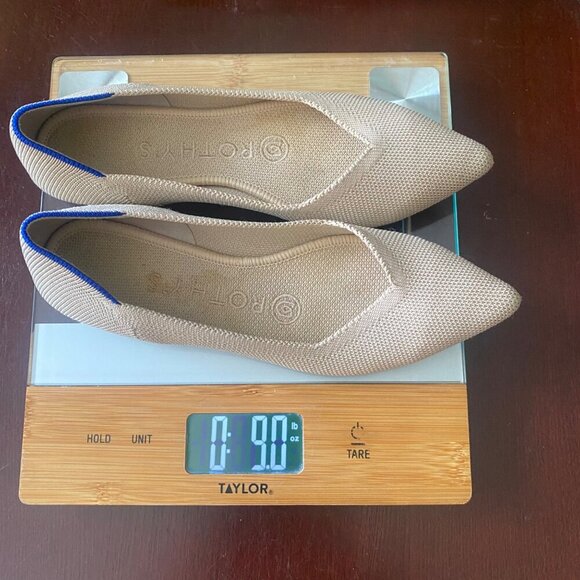 Rothy's Pointed Toe Flats Beige With Blue Trim Size 5 Womens Shoes VGUC - Picture 12 of 15